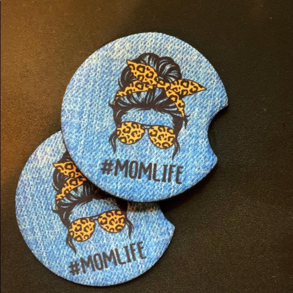 Car Cup Mats #”MOMLIFE” Animal Print Sunglasses & HairBow Car Drink Coasters
